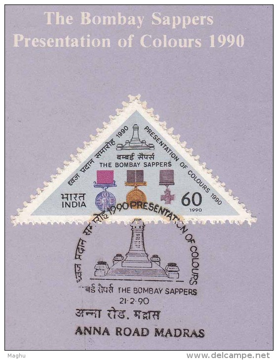 Stamped Information On The Bombay Sappers, Presentaion Of Colours, Defence Army, Iraq, Iran, Malaria Jungle, India 1990 - Militaria