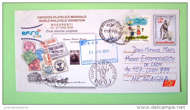 Romania 2013 Pre Paid Cover To Nicaragua - Traditional Costume - Children Drawing - Stamps Philatelic Exhibition - Covers & Documents