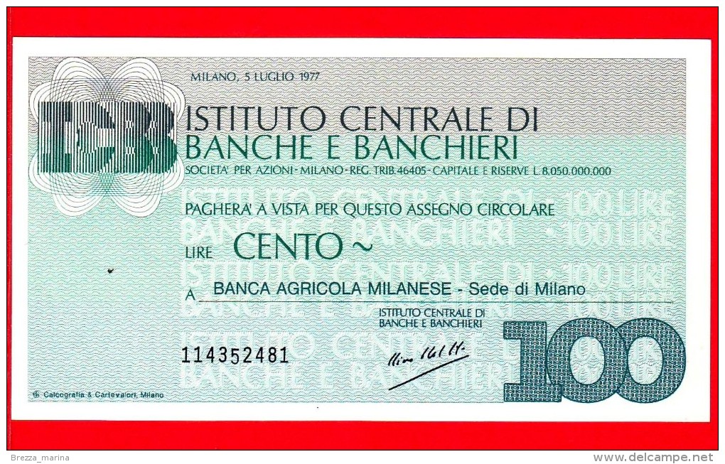 MINIASSEGNI -  ISTITUTO CENTRALE BANCHE E BANCHIERI - FdS - IB100050777A - [10] Assegni E Miniassegni