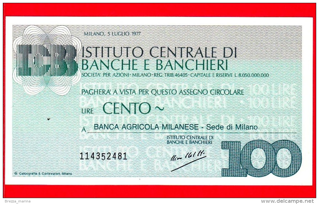 MINIASSEGNI -  ISTITUTO CENTRALE BANCHE E BANCHIERI - FdS - IB100050777A - [10] Cheques Y Mini-cheques