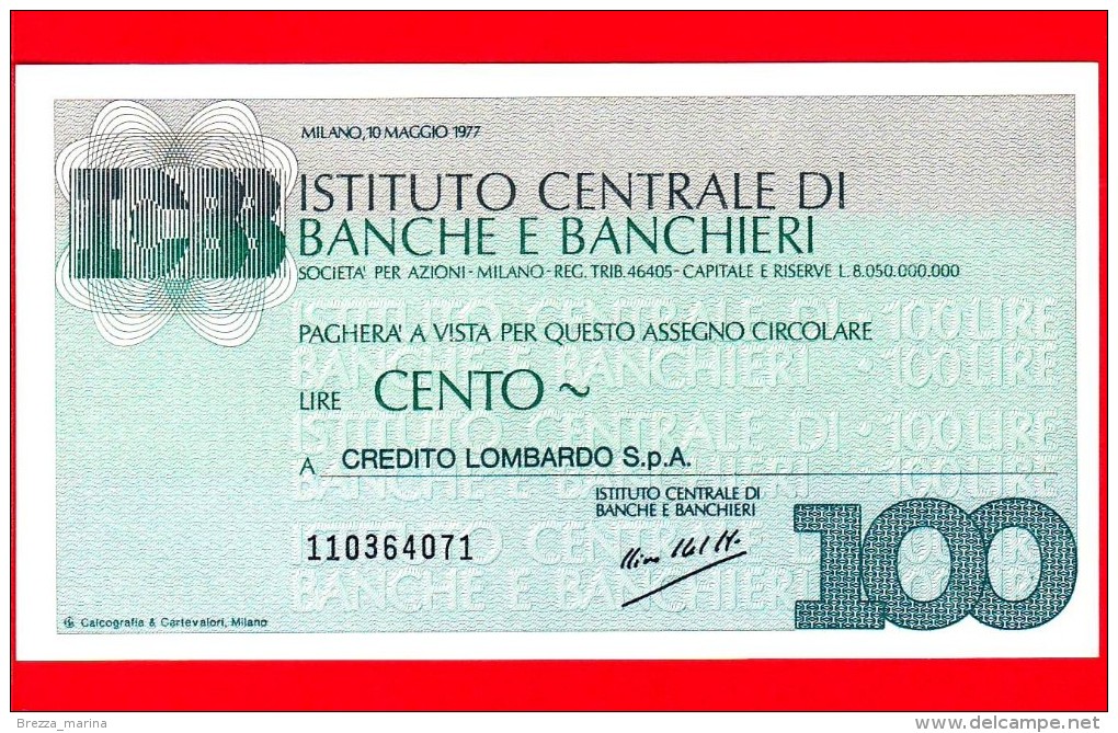 MINIASSEGNI -  ISTITUTO CENTRALE BANCHE E BANCHIERI - FdS - IB100100577H - [10] Assegni E Miniassegni