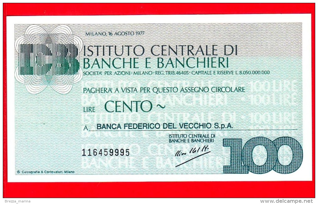 MINIASSEGNI -  ISTITUTO CENTRALE BANCHE E BANCHIERI - FdS - IB100160877D - [10] Assegni E Miniassegni