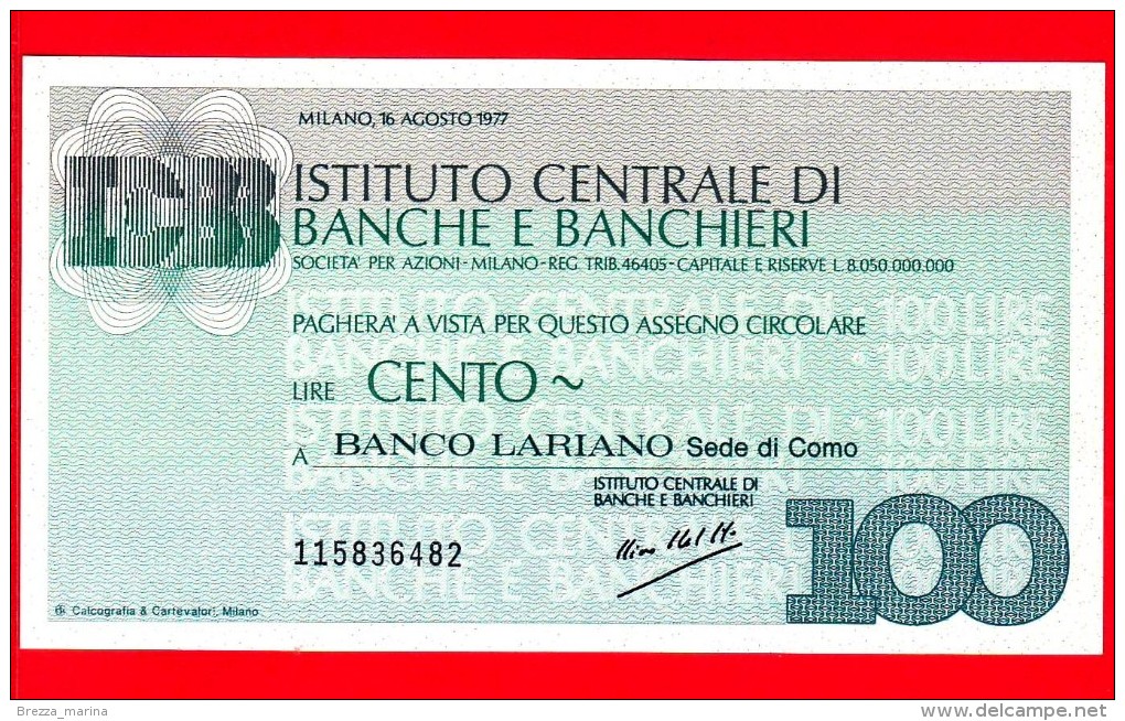 MINIASSEGNI -  ISTITUTO CENTRALE BANCHE E BANCHIERI - FdS - IB100160877H - [10] Assegni E Miniassegni