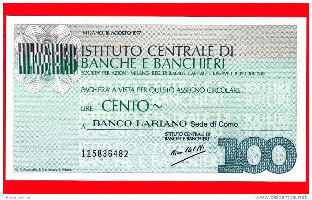 MINIASSEGNI -  ISTITUTO CENTRALE BANCHE E BANCHIERI - FdS - IB100160877H - [10] Cheques Y Mini-cheques