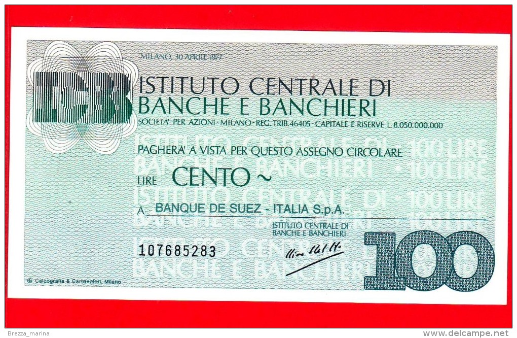 MINIASSEGNI -  ISTITUTO CENTRALE BANCHE E BANCHIERI - FdS - IB100300477C - [10] Assegni E Miniassegni