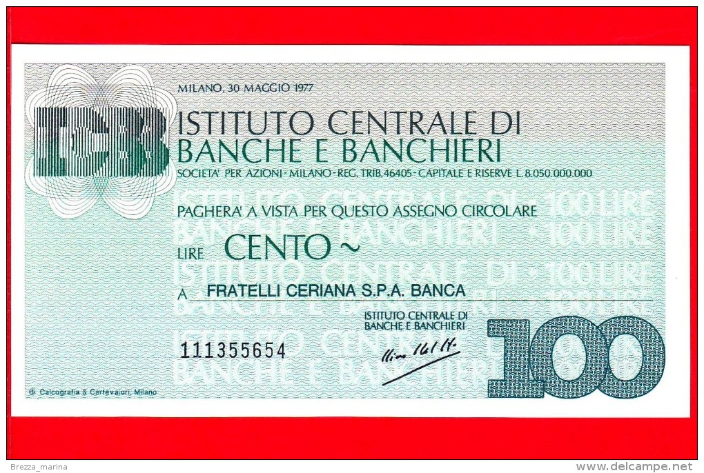 MINIASSEGNI -  ISTITUTO CENTRALE BANCHE E BANCHIERI - FdS - IB100300577A - [10] Cheques Y Mini-cheques