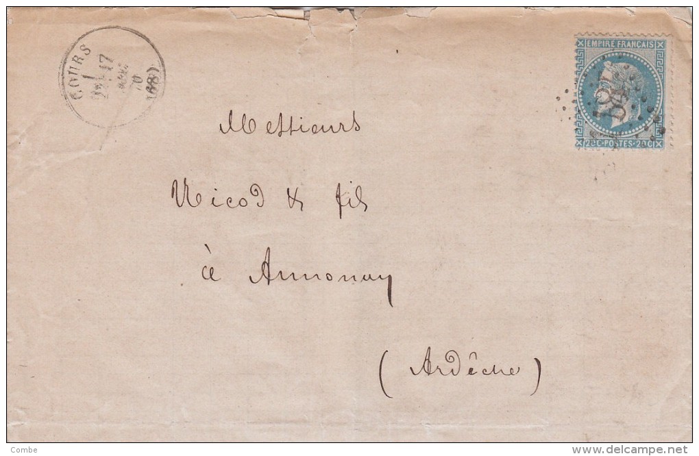 1870, LETTRE , 68 RHONE, GC 1184 COURS Pour ANNONAY   /4513 - 1849-1876: Période Classique