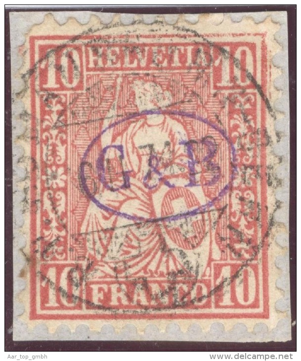 Schweiz 1871-02-06 Perfinaufdruck "G&B) Auf 10 Rp. Sitzende Helvetia - Gebruikt