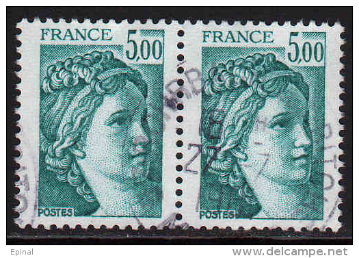 FRANCE : N° 2123 Oblitéré En Paire Horizontale "TàD Rond" (Type Sabine) - PRIX FIXE - - 1977-1981 Sabine De Gandon