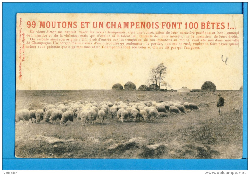 CP, 99 Moutons Et Un Champenois Font 100 Bêtes, Voyagé En 1915 - Märchen, Sagen & Legenden