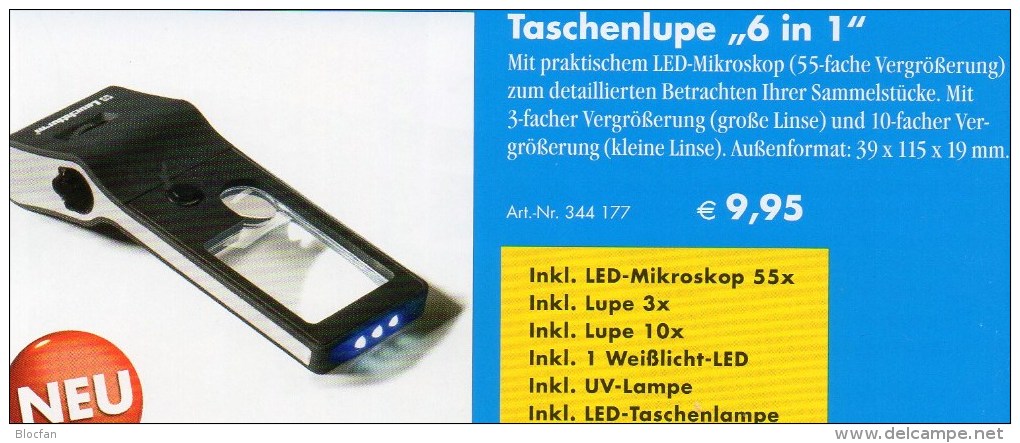 Mikroskop 55x Lupe 10x UV-Licht Kompakt Neu 10€ Zum Prüfen Briefmarken Münzen Paper Money LEUCHTTURM Offer In Black Bags - Lithografieën