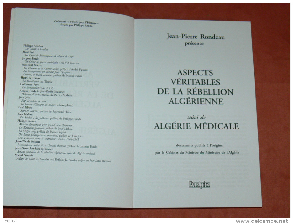 MILITARIA GUERRE D ALGERIE ASPECTS VERITABLES DE LA REBELLION ALGERIENNE / ALGERIE MEDICALE EDIT DUALPHA VALEUR 26 E - Français