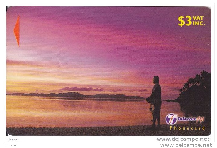 Fiji, FIJ-160b,  $3,Fisherman At Sunset , 2 Scans.   32FIB. - Fidschi