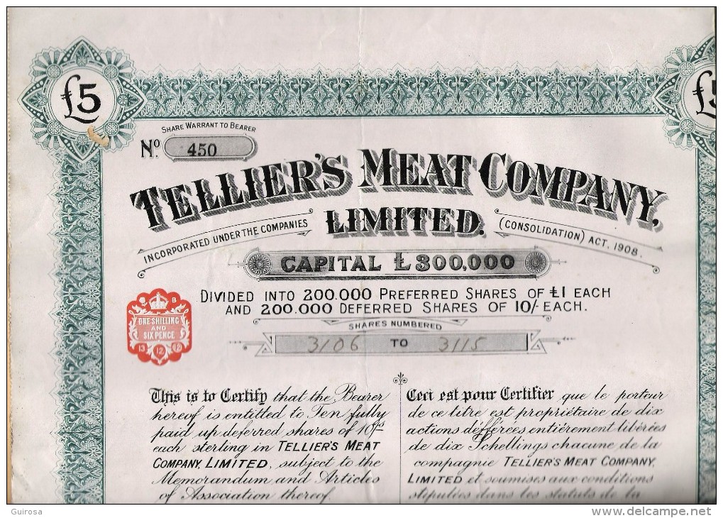 Tellier's Meat Company, 1912  Action - Autres & Non Classés