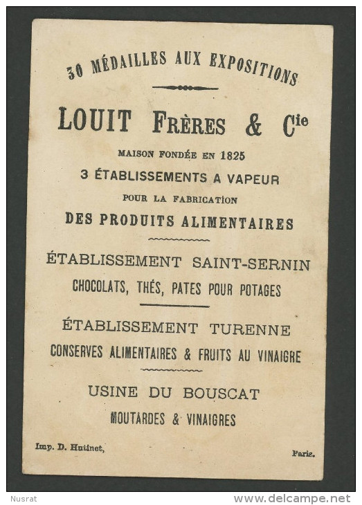 Chocolat Louit Frères, Chromo En Médaillon, Lith. Hutinet, Cuisinier, Couteau, Canard - Louit