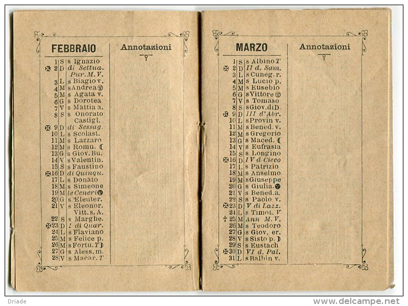 CALENDARIETTO DA BARBIERE M. PATRIARCA CATANIA ANNO 1890 - Petit Format : ...-1900