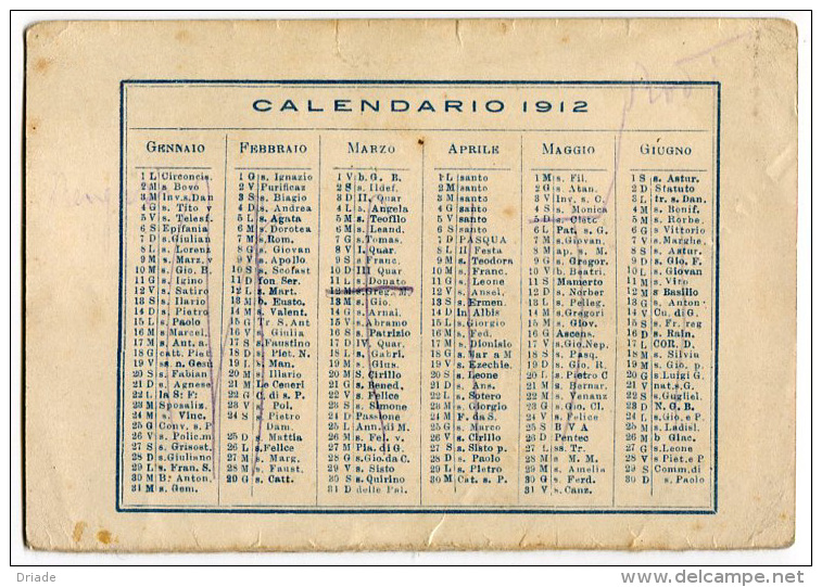 CALENDARIETTO 57° REGGIMENTO FANTERIA ANNO 1912 CALENDRIER - Formato Piccolo : 1901-20