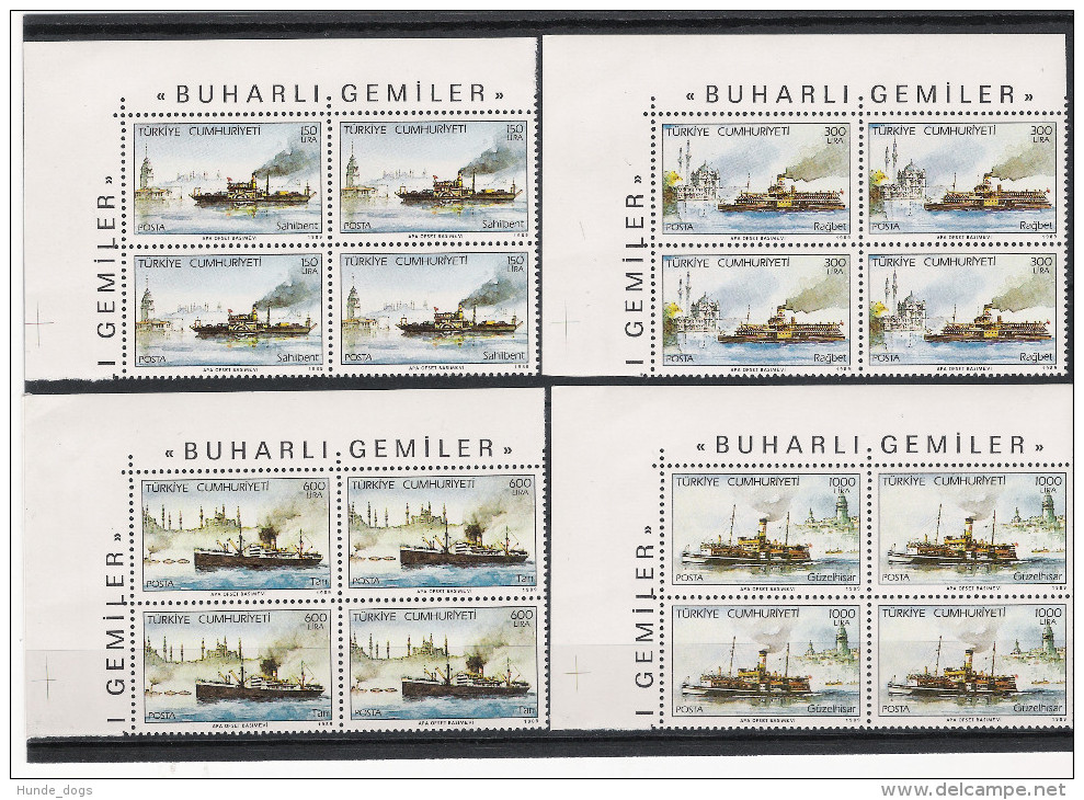 Türkei 1989 Mi# 2857-60 ** MNH 4-er Block Schiffe Dampfschiffe Steam Ships Scott # 2442-45 - Ungebraucht