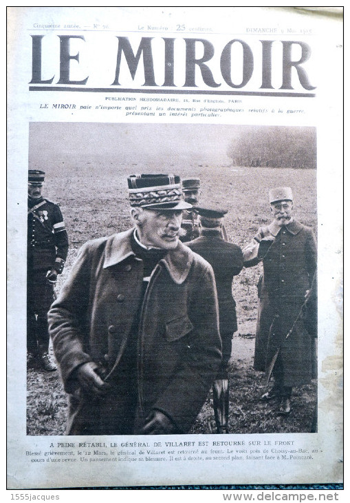 LE MIROIR N° 76 / 09-05-1915 GOURAUD VAUQUOIS POINCARÉ DRAGON YPRES CANON DE 75 TRENTIN CUIRASSÉV DARDANELLES CARPATHES - Oorlog 1914-18