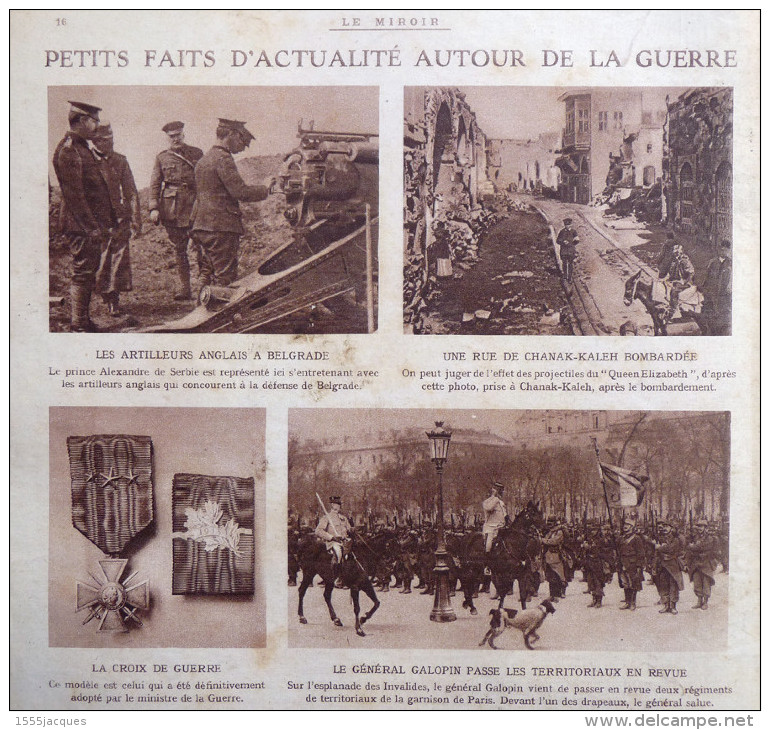 LE MIROIR N° 76 / 09-05-1915 GOURAUD VAUQUOIS POINCARÉ DRAGON YPRES CANON DE 75 TRENTIN CUIRASSÉV DARDANELLES CARPATHES