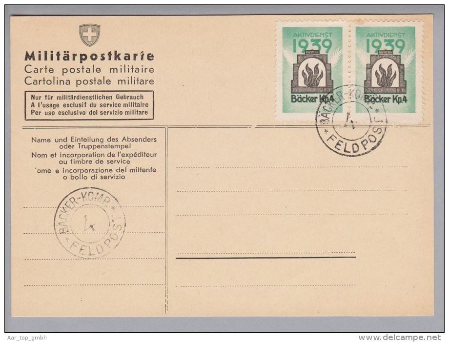Schweiz Soldatenmarken 1939 Militärpostkarte Mit "Bäcker Kp4" - Dokumente