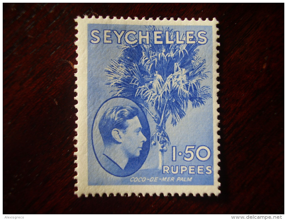 SEYCHELLES 1938 Definitives GEORGE VI  1 Rupee 50 Cents Value Mint Light Hinge Remnant. - Seychelles (...-1976)