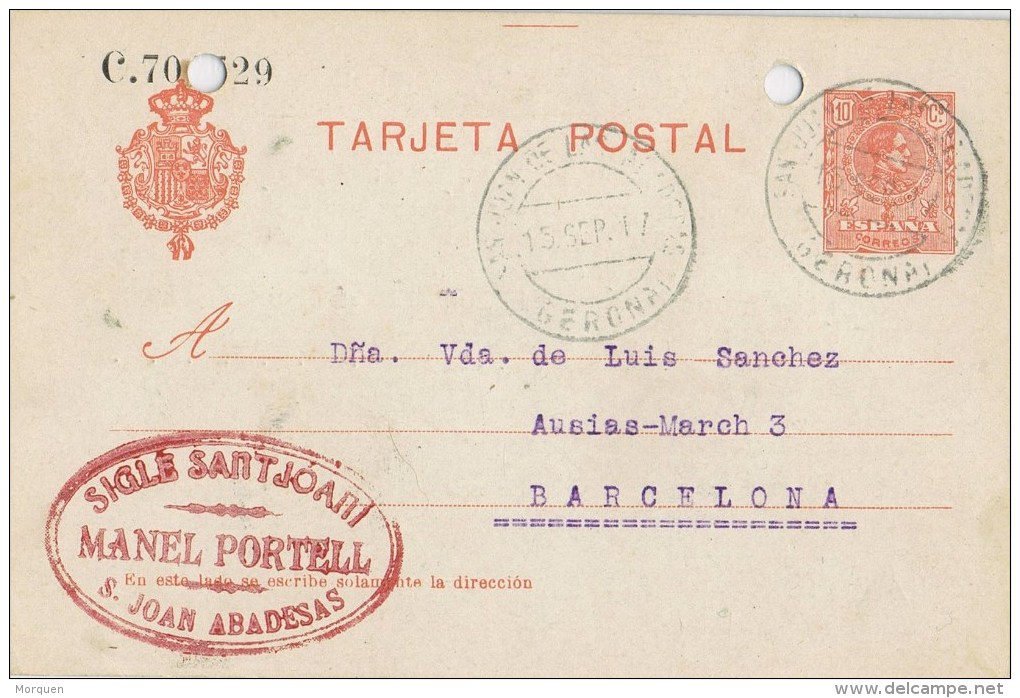 7216. Entero Postal SANT JOAN De Las ABADESAS (Gerona) 1917. - 1850-1931