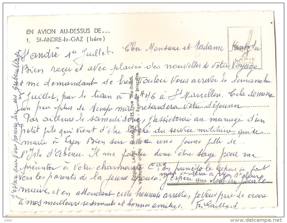 CPA CPSM 38 Isère St Saint André Le Gaz Vue D´avion, La Gare Très Bon état. - Saint-André-le-Gaz