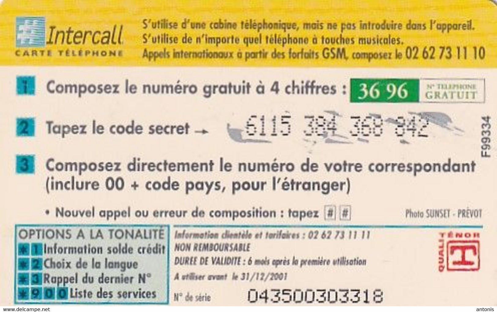 REUNION ISL. - Mountains, Intercall Prepaid Card 50 F(F99334), First Issue 50 FF, Exp.date 31/12/01, Used - Réunion