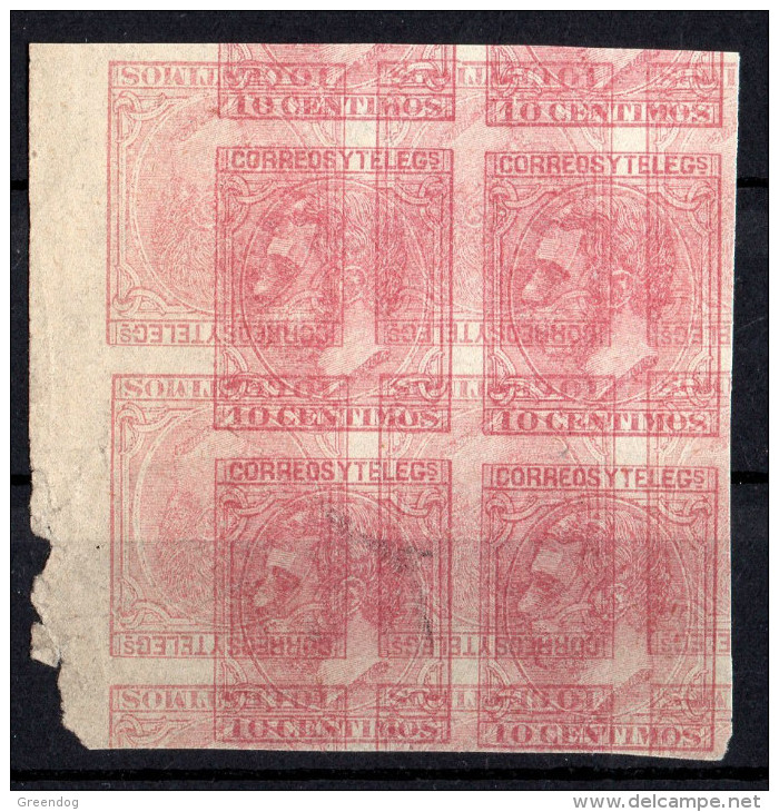 Maculatura Printer Error    Edifil 202    Bl4  10 Cts . 1879  Alfonso XII - Unused Stamps