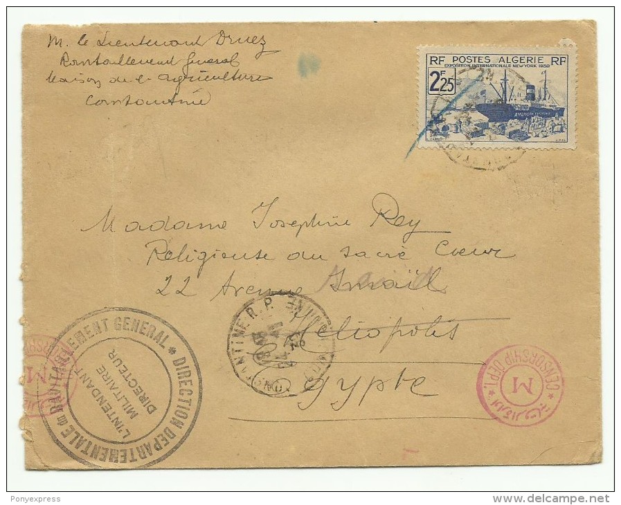 1939: Expo Intern. New York Sur Lettre De Constantine Pour L'Egypte, Censurée - Storia Postale