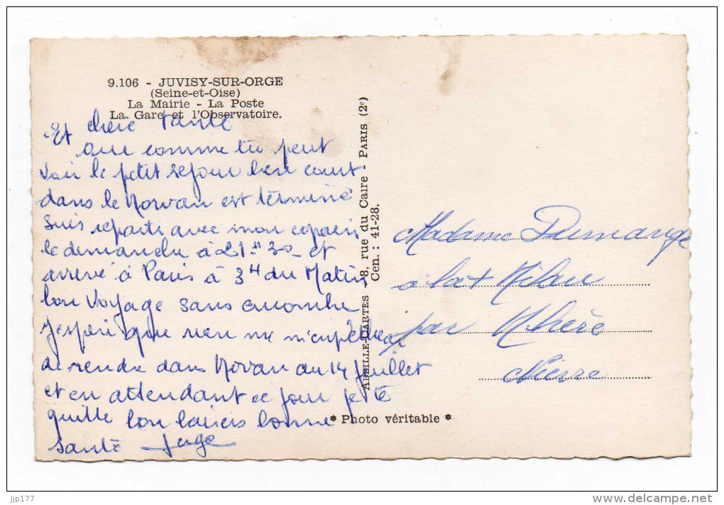 Juvisy Sur Orge Carte Souvenir 4 Vues Mairie Poste Gare Et Observatoire Edit Abeille - Juvisy-sur-Orge