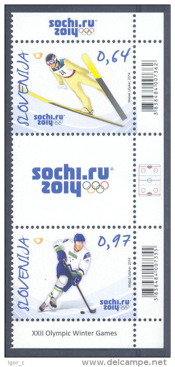 New Neu Slovenia Slovenie Slowenien 2014 Olympic Games Sochi Olympische Spiele; Hockey; Ski Jumping Set + Label MNH - Winter 2014: Sotschi
