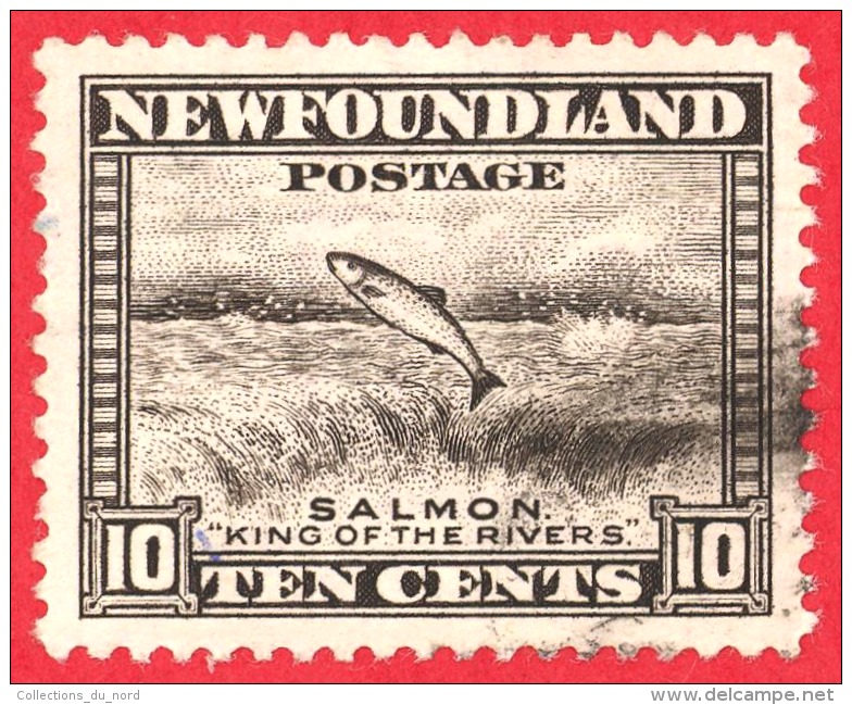 Newfoundland # 260 - 10 Cents - O - Dated 1941-44 - Salmon Leaping Falls /  Saumon Remontant Une Chute - 1908-1947