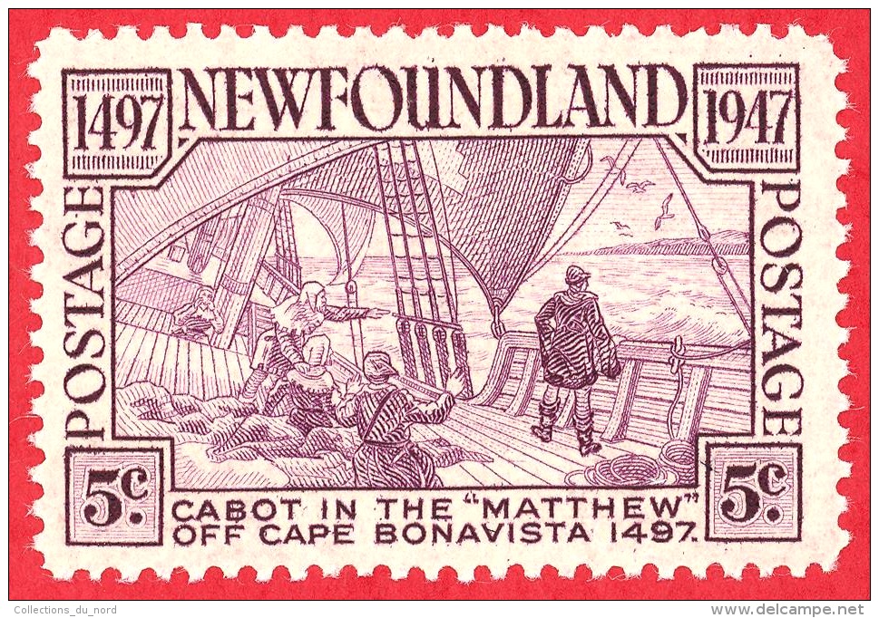 Newfoundland # 270 - 5 Cents -  Mint N/H - Dated 1947 - Cabot On The Matthew/ Cabot Sur Le Matthew - 1908-1947