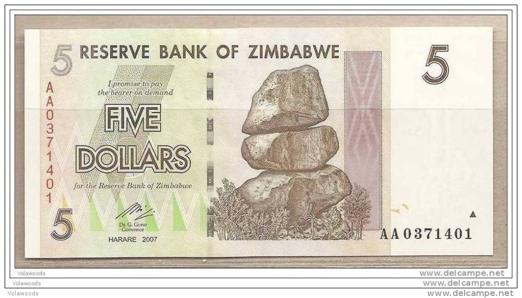 Zimbabwe - Banconota Non Circolata Da 5 Dollari - 2007 - Simbabwe