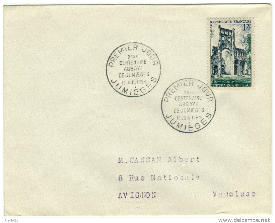 ENVELOPPE 1er JOUR  - N° 985 - ABBAYE De JUMIEGES - Année 1954 - 1950-1959