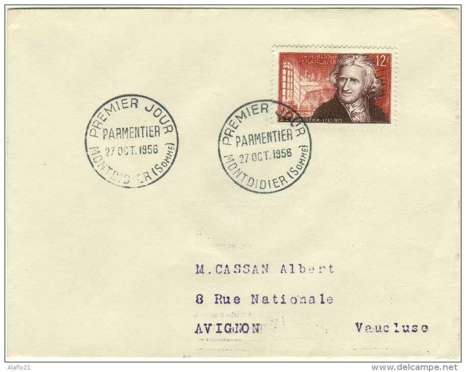 ENVELOPPE 1er JOUR  - N° 1081 - PARMENTIER - Année 1956 - 1950-1959