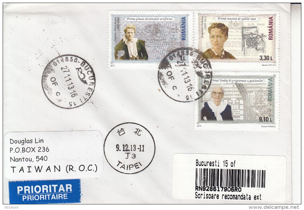 ROMANIA : WOMEN INVENTORS On Cover Circulated To TAIWAN - Envoi Enregistre! Registered Shipping! - Usati