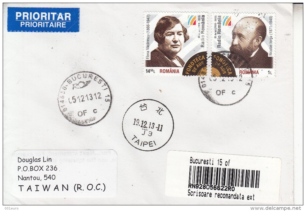 ROMANIA : RADIO ROMANIA On Cover Circulated To TAIWAN - Registered Shipping! - Covers & Documents