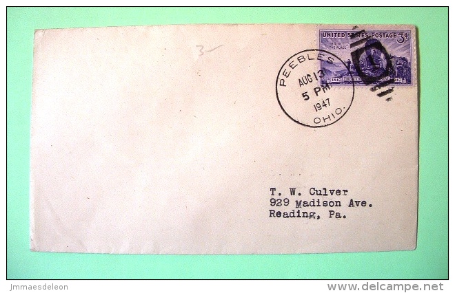 USA 1947 Cover Peebles To Reading - Pioneers Great Salt Lake - Ox Charriot - Brieven En Documenten