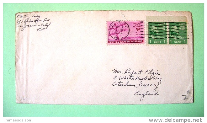 USA 1947 Cover Los Gatos To England - Telegraph Washington (booklet Stamps) - Covers & Documents