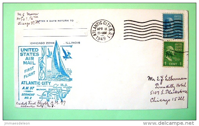 USA 1949 First Flight Cover Atlantic City To Washington Sent To Chicago - Monroe Washington - Lettres & Documents