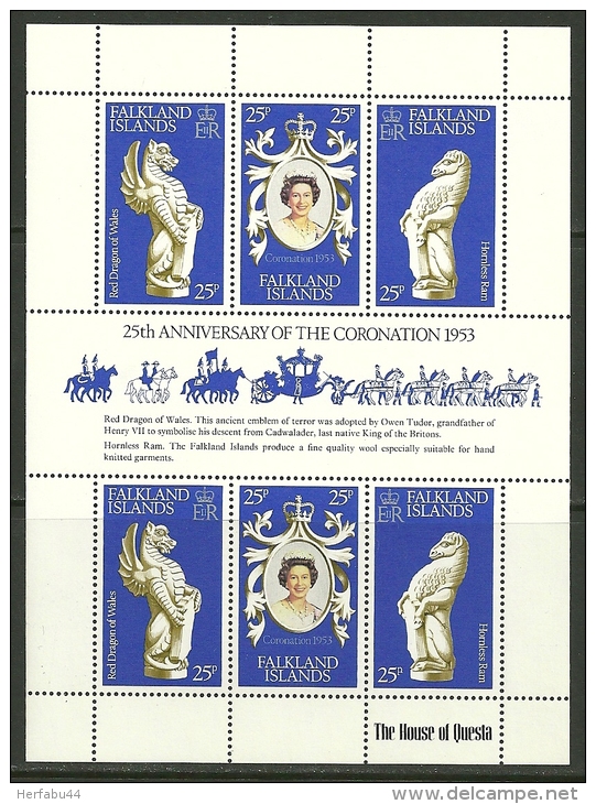 Falkland Islands     "Coronation"    Sheet Of 6   SC# 275   MNH** - Falkland