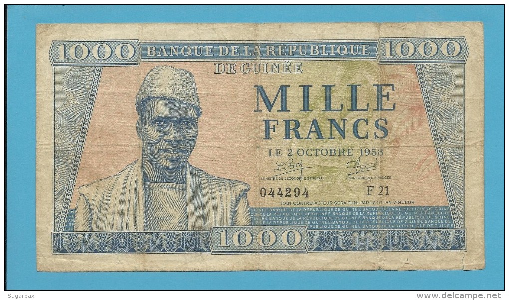 GUINEA - 1000 FRANCS - 02.10.1958 - P 9 - 189 X 105 - REPUBLIQUE DE GUINÉE - Guinée