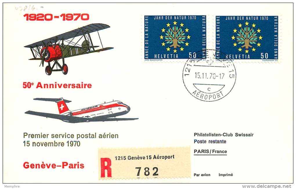 1970  50è Anniversaire Du Premier Vol Postal - Genève - Paris - Sonstige & Ohne Zuordnung
