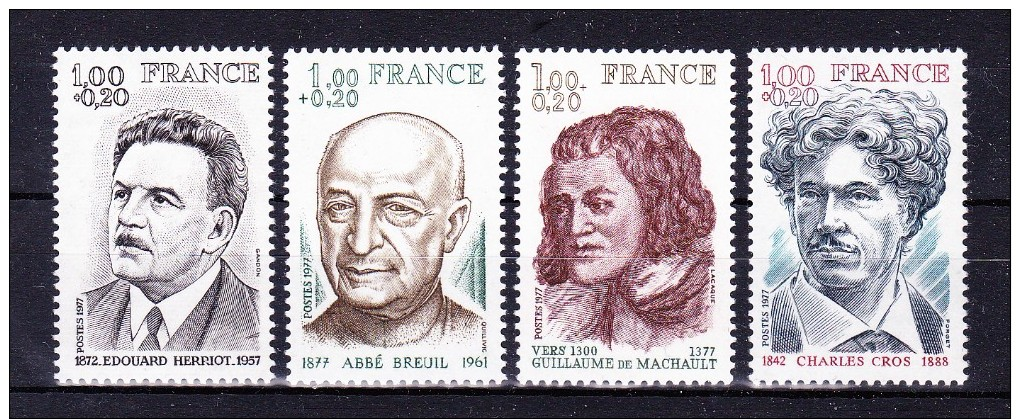 FRANCE  1977 Personalities   ,  Y&T  # 1953/6 , Cv  2.40  E  , ** M N H , V V F - Unused Stamps