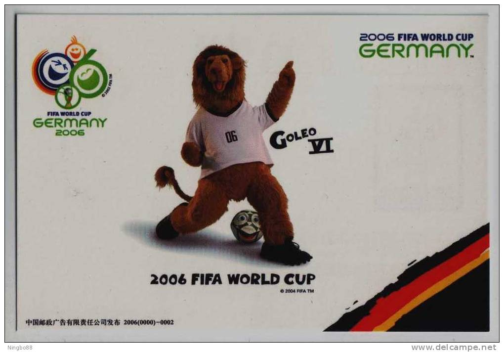 Goleo VI,official Mascot For 2006 FIFA Football World Cup In Germany,China 2006 China Children And Teenagers´s Fund PSC - 2006 – Allemagne