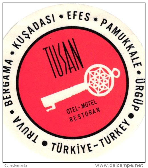 8 HOTEL LABELS TURKIJE Turkey Park Istanbul  Diyar Bursa  Besen Palas Iskenderun  Saydan Aksaray  Besiktas  Cinar  Tusan - Etiquetas De Hotel