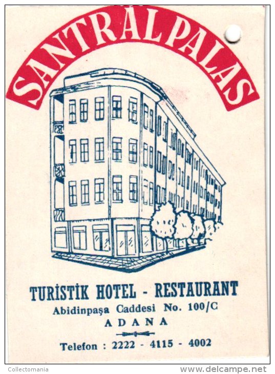 2 HOTEL LABELS TURKIJE  Turkey Santral Palace Adana YAyla Konya - & One Envelope  Stamps 1956  Olympic Games - Etiquettes D'hotels